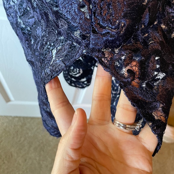 Xscape dark Blue Lace Illusion HighNeck Midi Dress - Picture 4 of 5